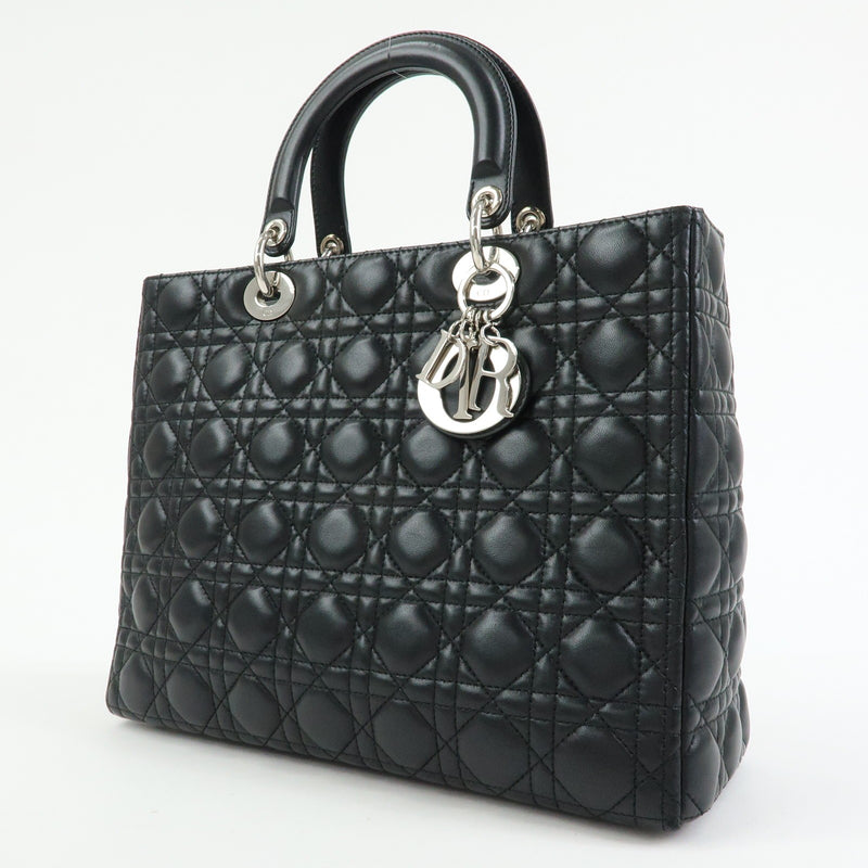 Christian Dior Lady Cannage Quilt Lambskin Black Leather Bag