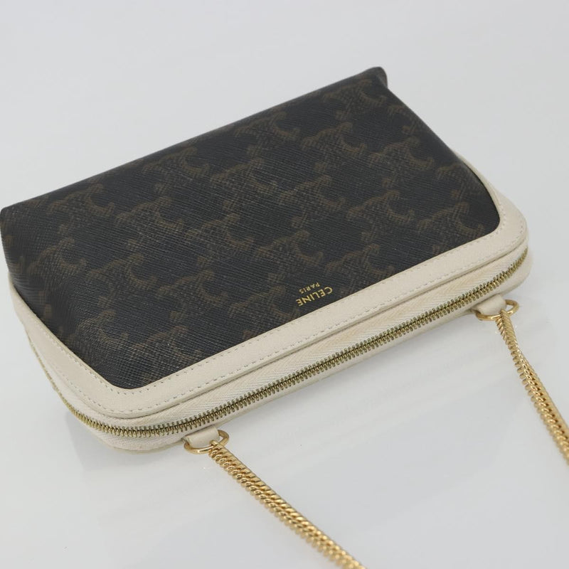 Celine Zip Around Chain Clutch Triomphe Coated Canvas Brown