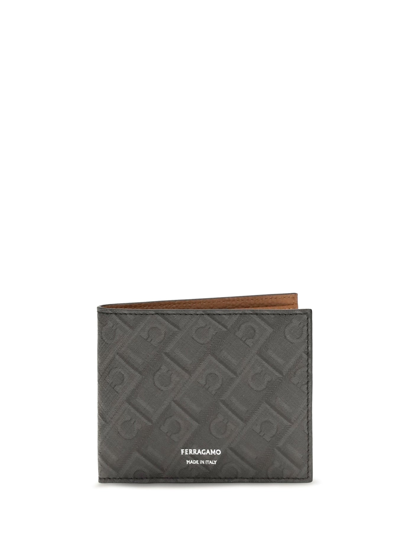 Ferragamo Gancini-Patterned Calfskin Wallet — Gray Calf Leather Bos Taurus
