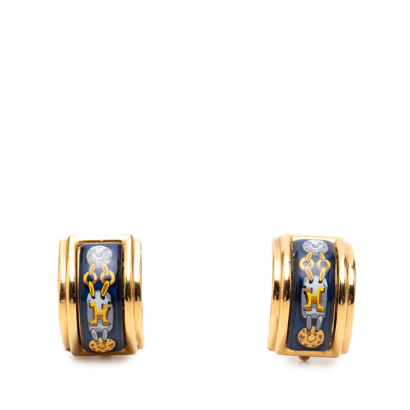 Gold Plated Enamel Cloisonne Clip On Earrings