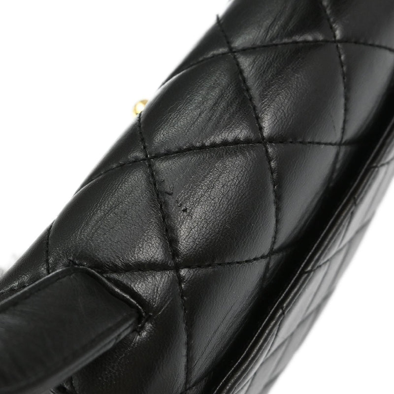 Chanel Vintage Classic Top Handle Flap Quilted Lambskin Black Leather Bag