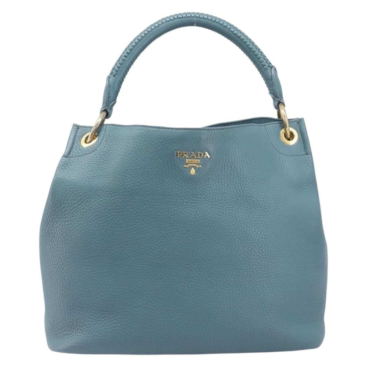 Prada Rolled Hobo Vitello Daino Blue Leather