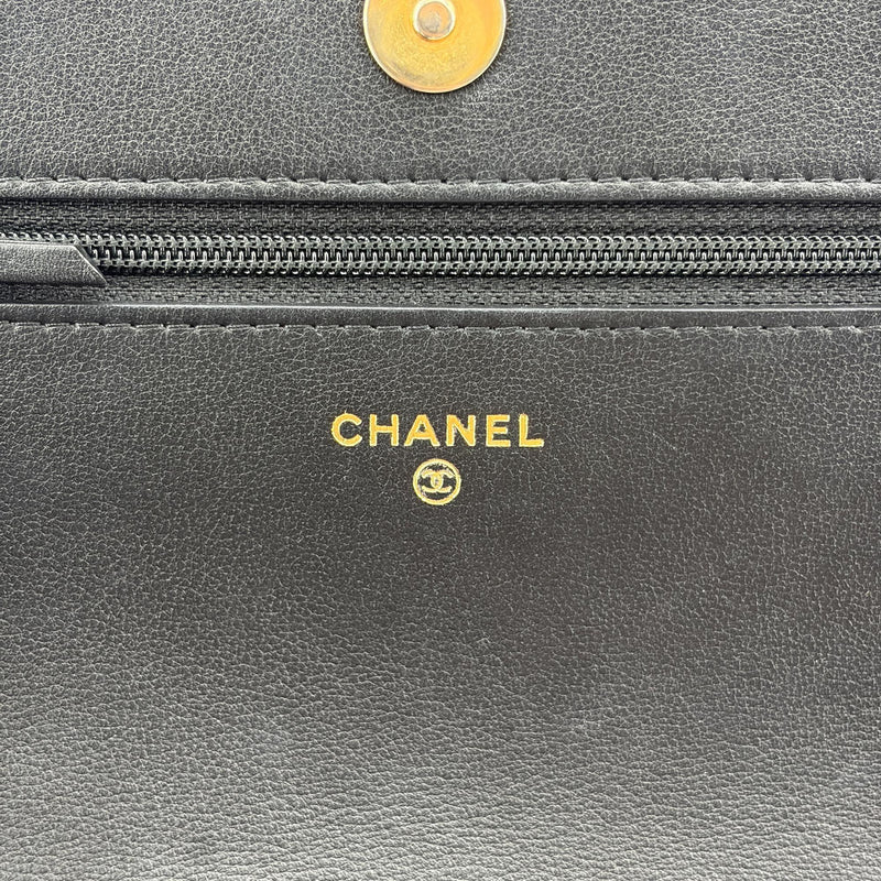 Chanel Wallet On Chain Chevron Patent Black Leather Bag