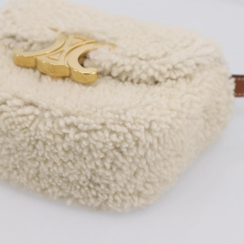 Celine Triomphe Shoulder Shearling Beige Wool Bag