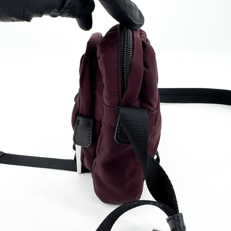 Prada Technical Zip Tessuto Burgundy Nylon Bag