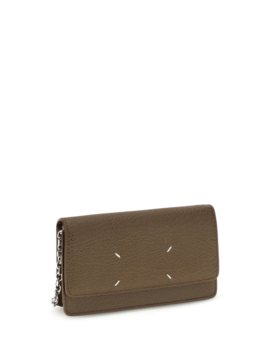 Maison Margiela Grained Calf Leather With Chain Strap Wallet — Green & Purses