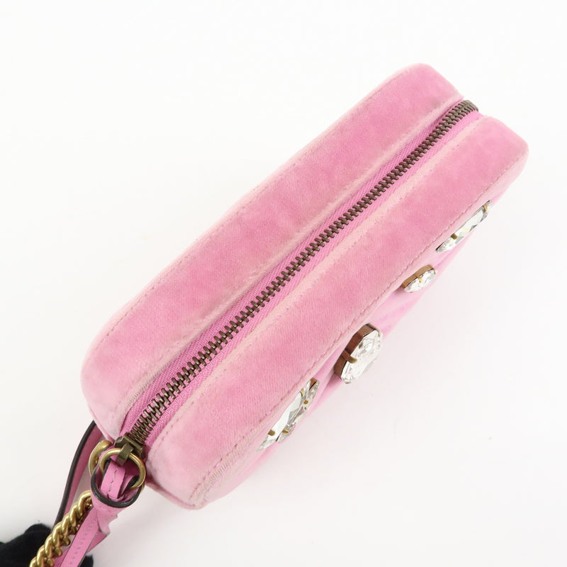 Gucci Gg Marmont Crystal Embellished Matelasse Velvet Pink Bag