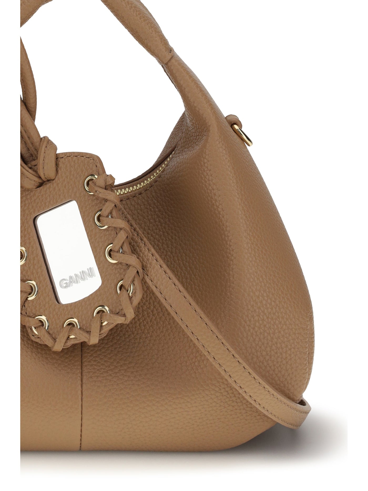 Ganni Grained Recycled Polyester Hobo Bag — Beige