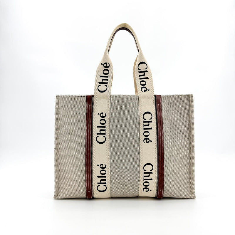 Chloe Woody Tote Canvas With Leather Brown