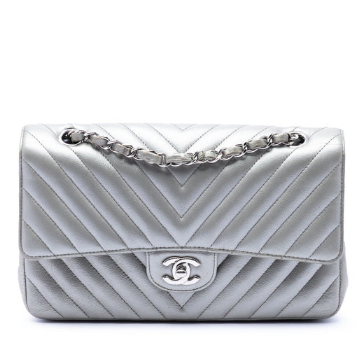 Medium Classic Chevron Metallic Caviar Double Flap - Image 1