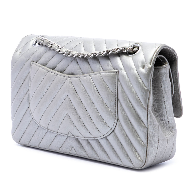Medium Classic Chevron Metallic Caviar Double Flap - Image 2