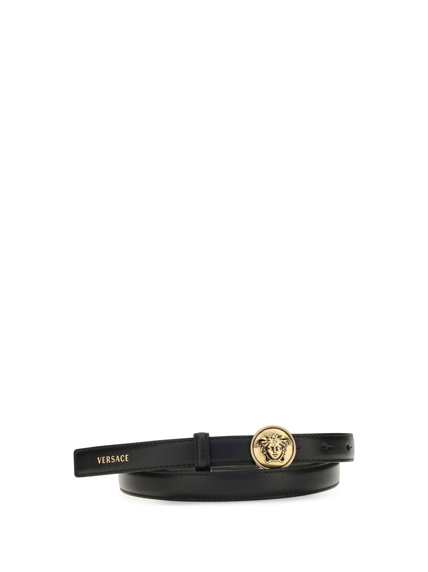 Versace Medusa Buckle Calf Leather Belt — Black