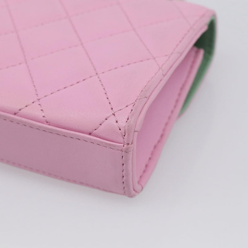 Chanel Square Classic Flap Top Handle Clutch With Chain Quilted Lambskin Pink Leather