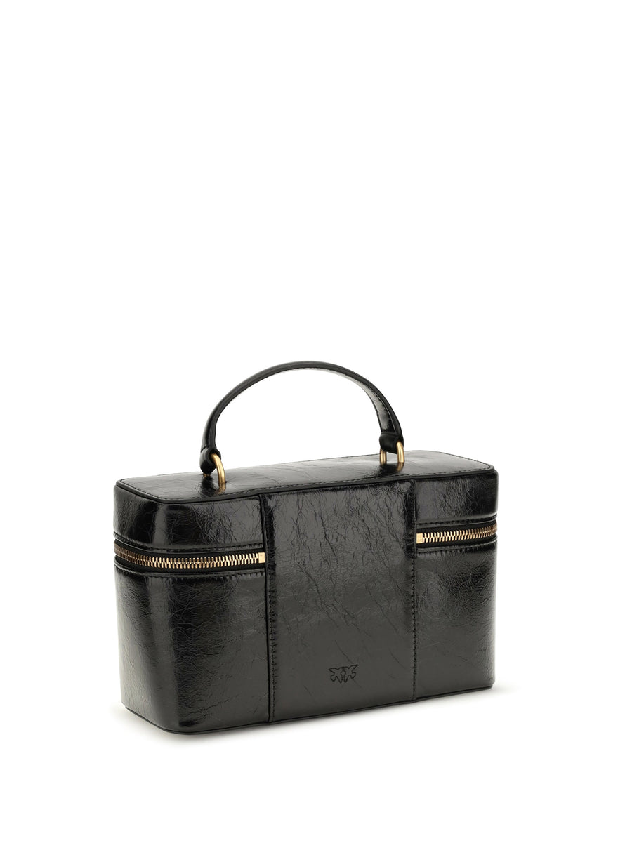 Pinko Structured Calf Leather Beauty Case — Black (bos Taurus) Top Handle Bags