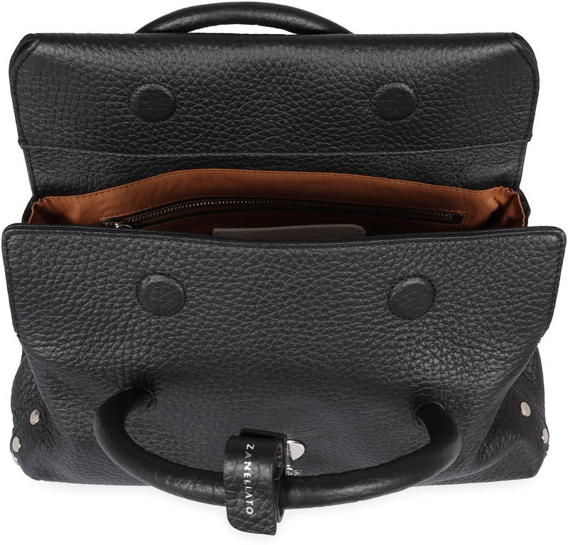 Zanellato Pebbled Leather Top Handle Bag — Black Cow Hide