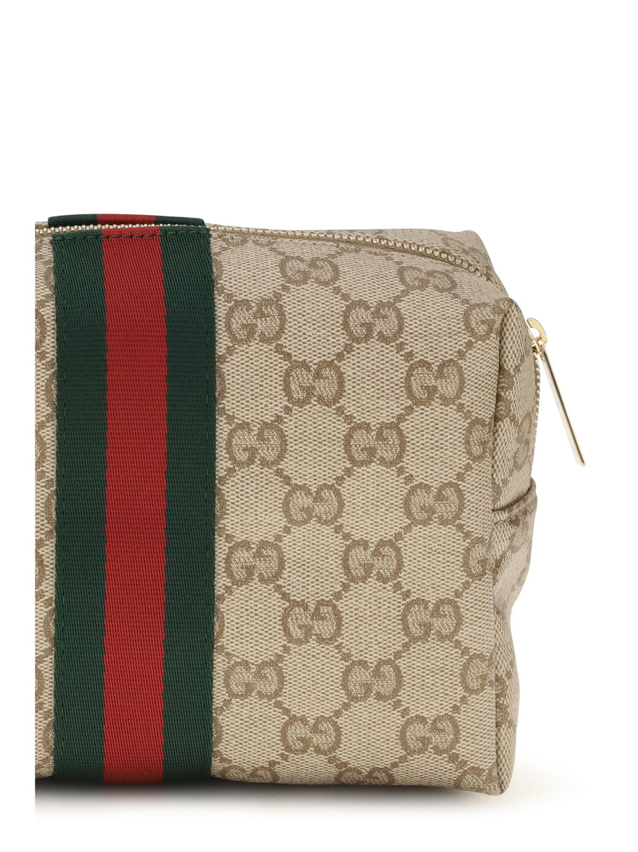 Gucci Gg Monogram With Web Stripe Clutch — Brown Fabric Wallet