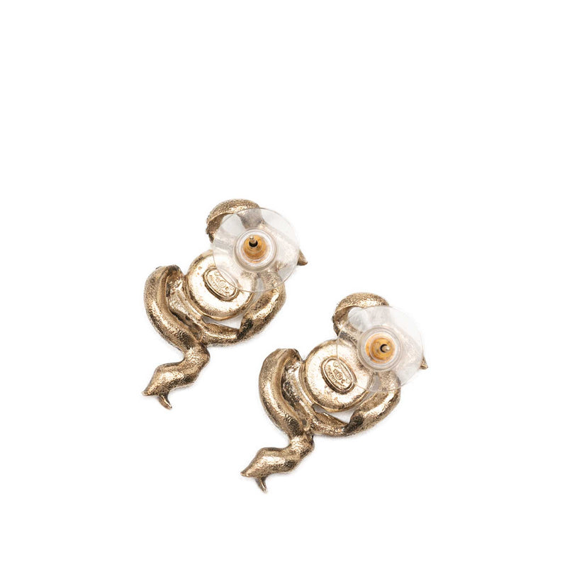 CC Gold Plated Strass and Faux Pearl Ribbon Bullet Back Earrings - Image 2