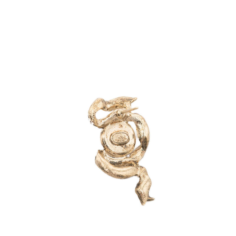 CC Gold Plated Strass and Faux Pearl Ribbon Bullet Back Earrings - Image 3