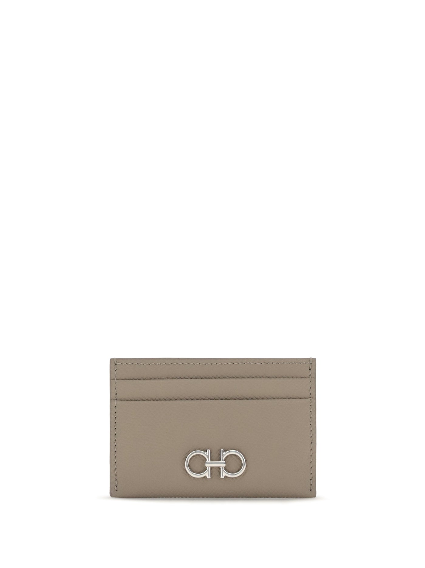 Ferragamo Gancini Card Case — Gray Calf Leather Bos Taurus Wallet