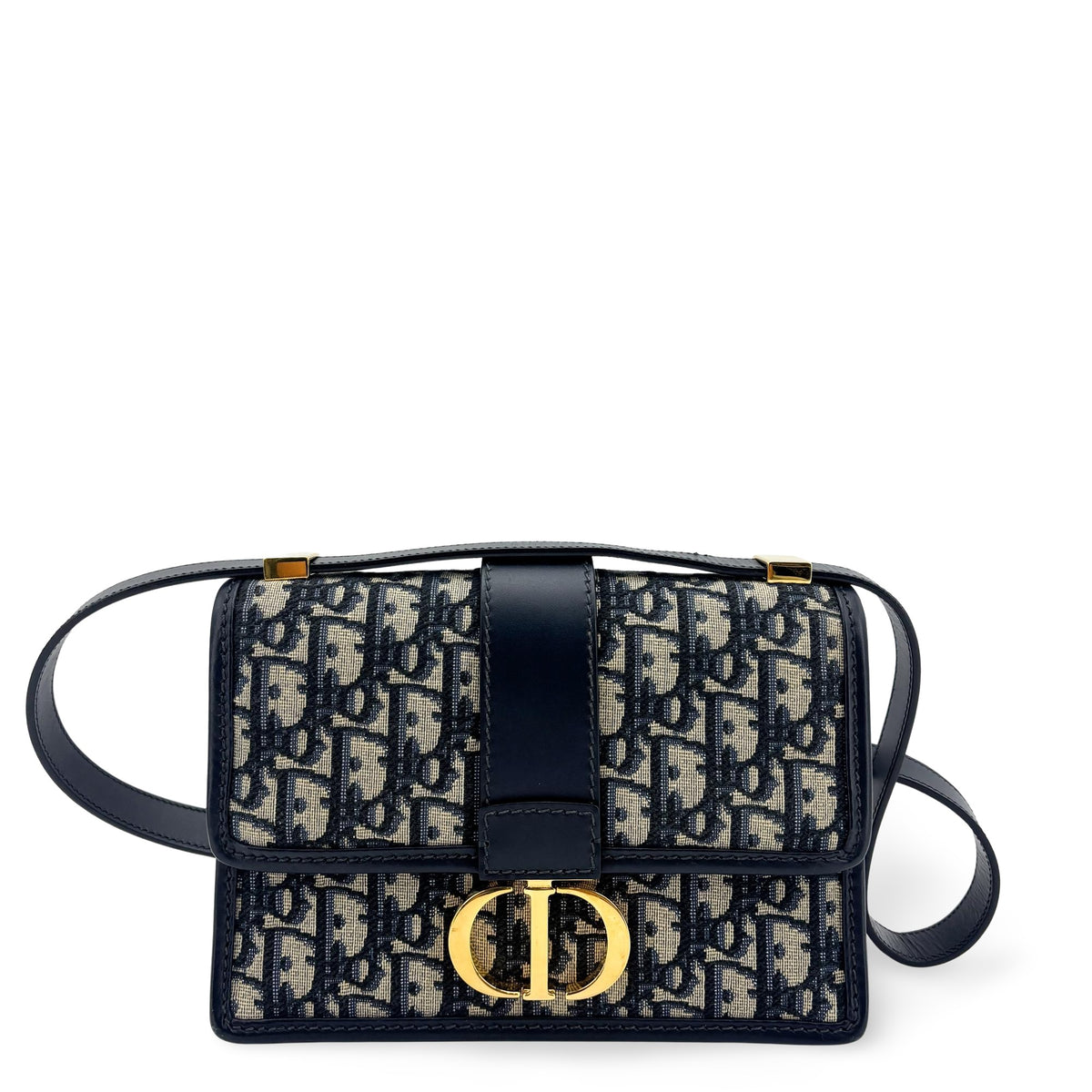 Christian Dior 30 Montaigne Flap Oblique Canvas Beige Leather Bag