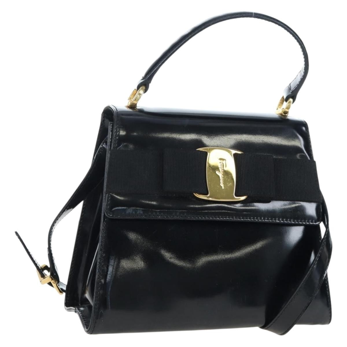 Salvatore Ferragamo Vala Patent Leather Black Patent_leather Bag