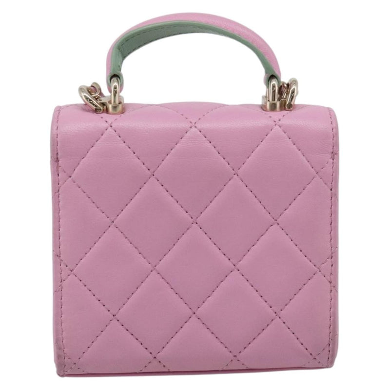 Chanel Square Classic Flap Top Handle Clutch With Chain Quilted Lambskin Pink Leather