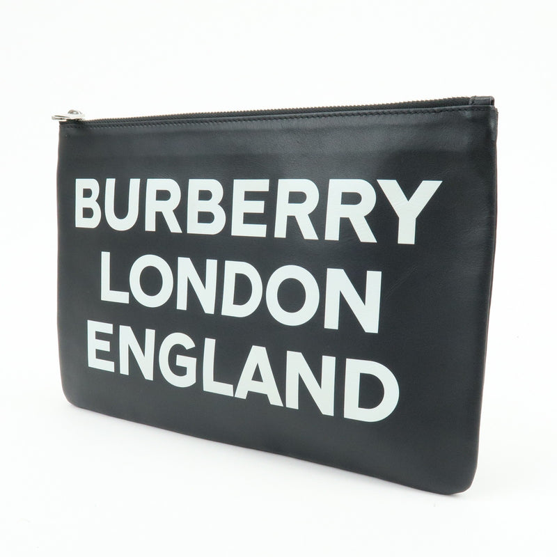 Burberry Logo Zip Printed Leather Black Bag