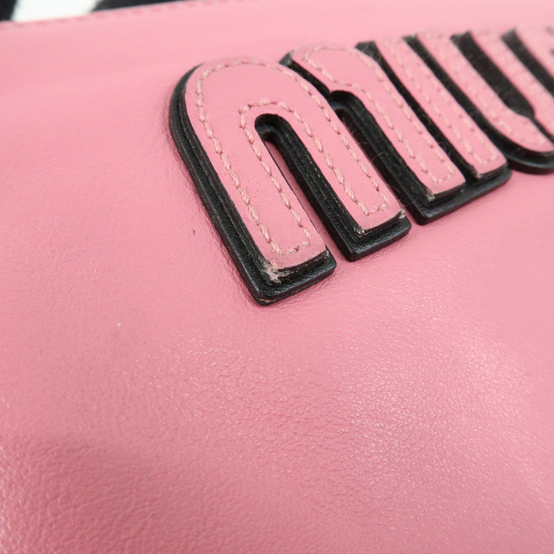 Miu Miu Logo Chain Clutch Shearling Pink Leather