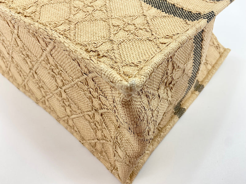Christian Dior Book Cannage Embroidered Raffia Beige Canvas Bag