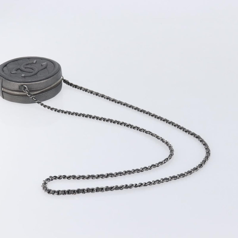 Chanel Filigree Round Clutch With Chain Quilted Iridescent Caviar Gray Leather