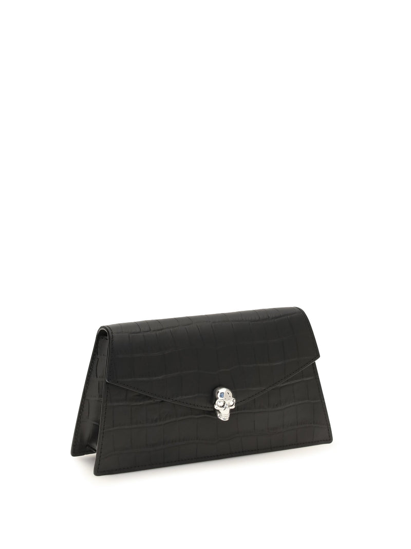 Alexander Mcqueen Crocodile-Embossed Calf Leather Clutch — Black Bos Taurus