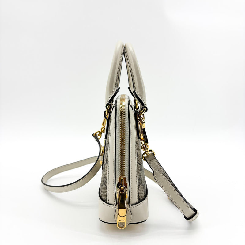 Gucci Horsebit 1955 Top Handle Gg Coated Canvas With Leather Beige Bag