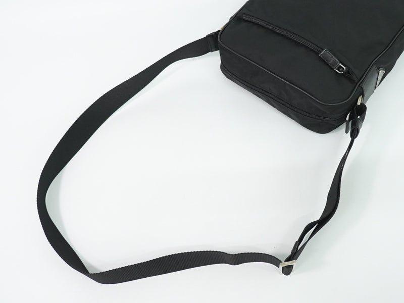 Prada Front Zip Messenger Quilted Tessuto Black Nylon