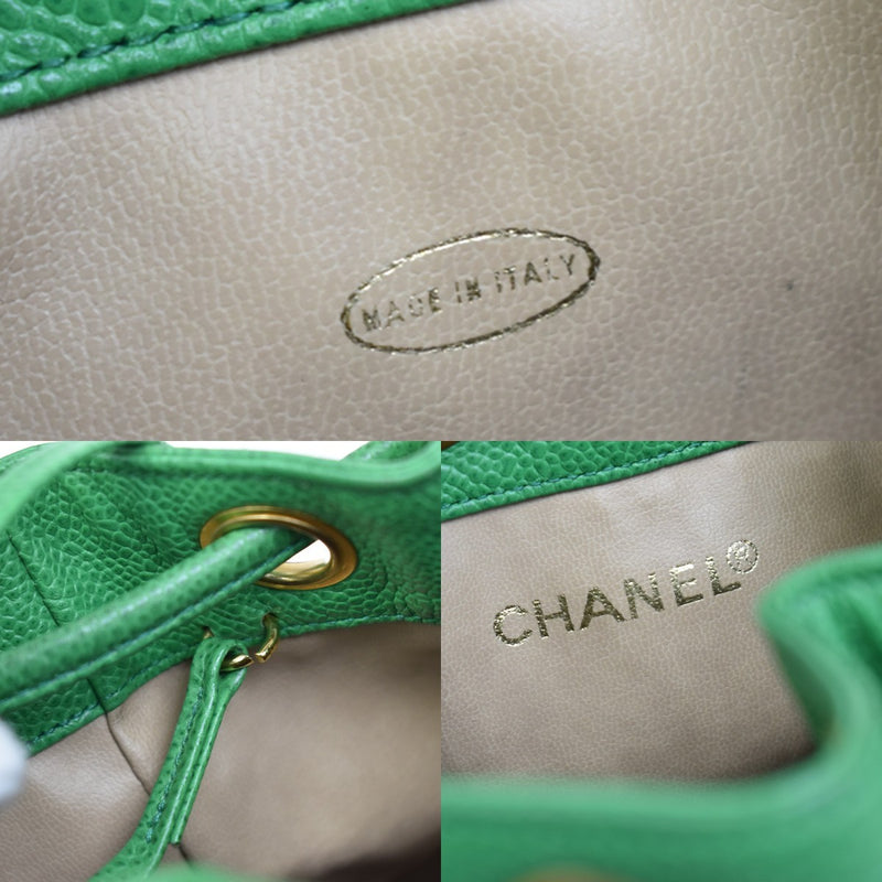 Chanel Vintage Cc Chain Drawstring Lambskin Green Calfskin Bag