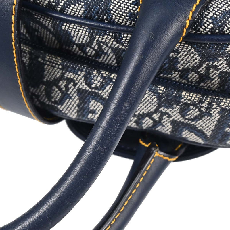 Christian Dior Vintage Saddle Bowler Diorissimo Canvas Navy Bag