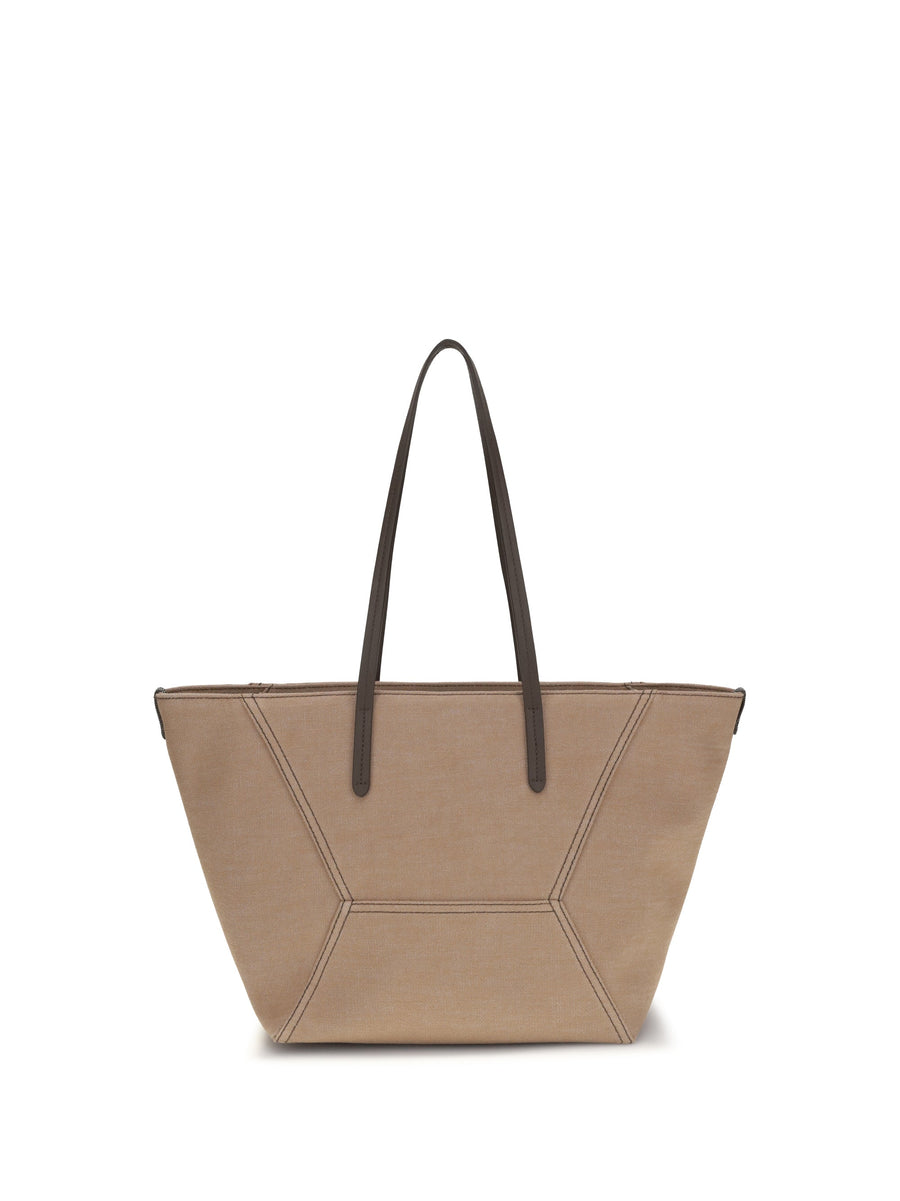 Brunello Cucinelli Canvas Trapeze Tote Bag — Camel Cotton