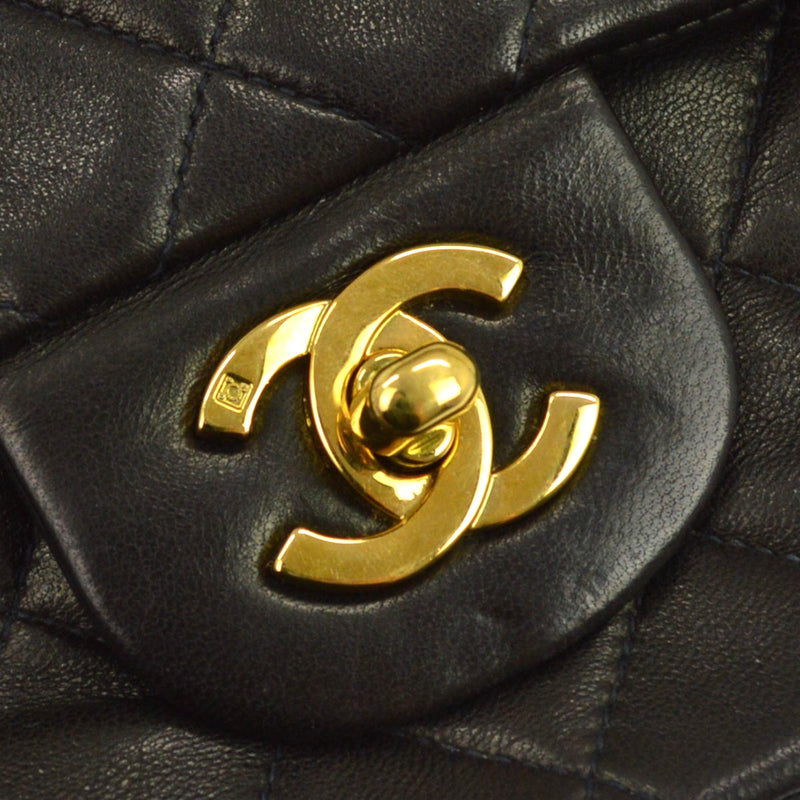 Chanel Classic Timeless Double Flap Quilted Lambskin Black Leather Bag