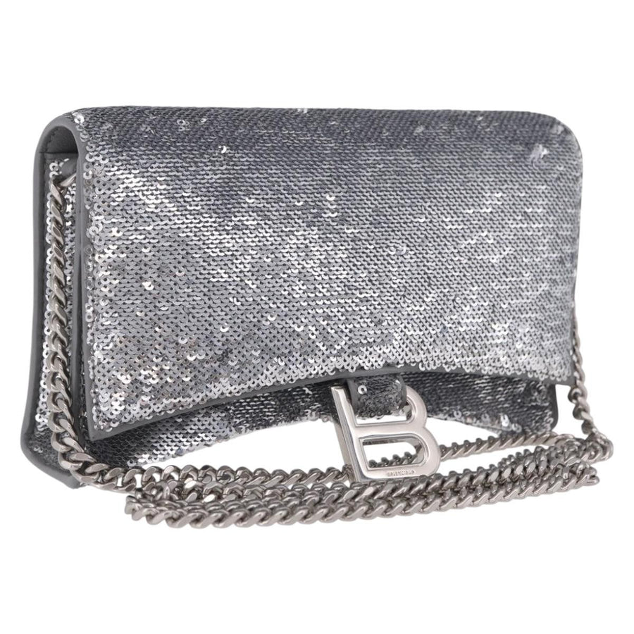 Balenciaga Hourglass Chain Leather With Sequins Silver Bag