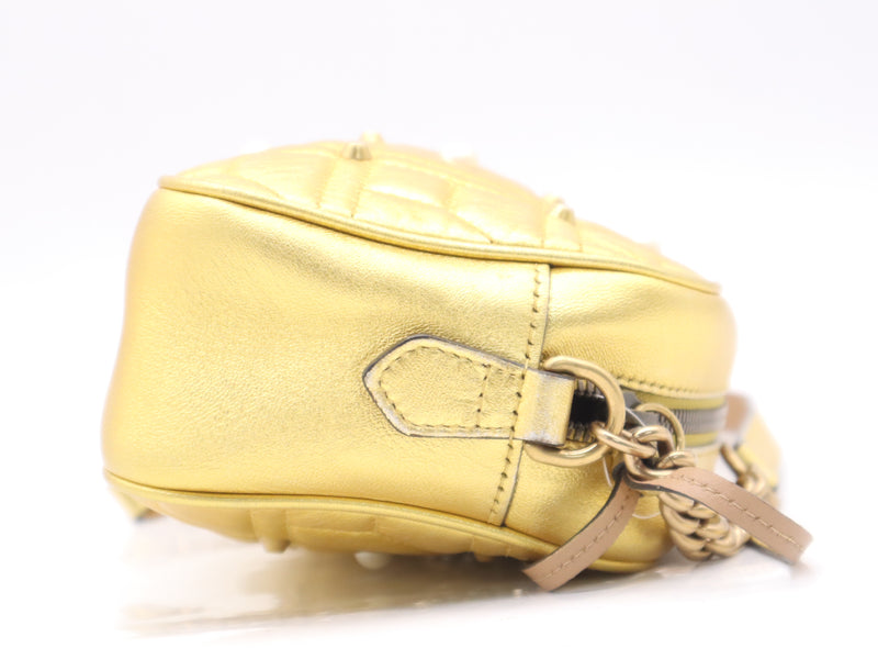 Gucci Pearly Gg Marmont Embellished Matelasse Leather Gold Bag