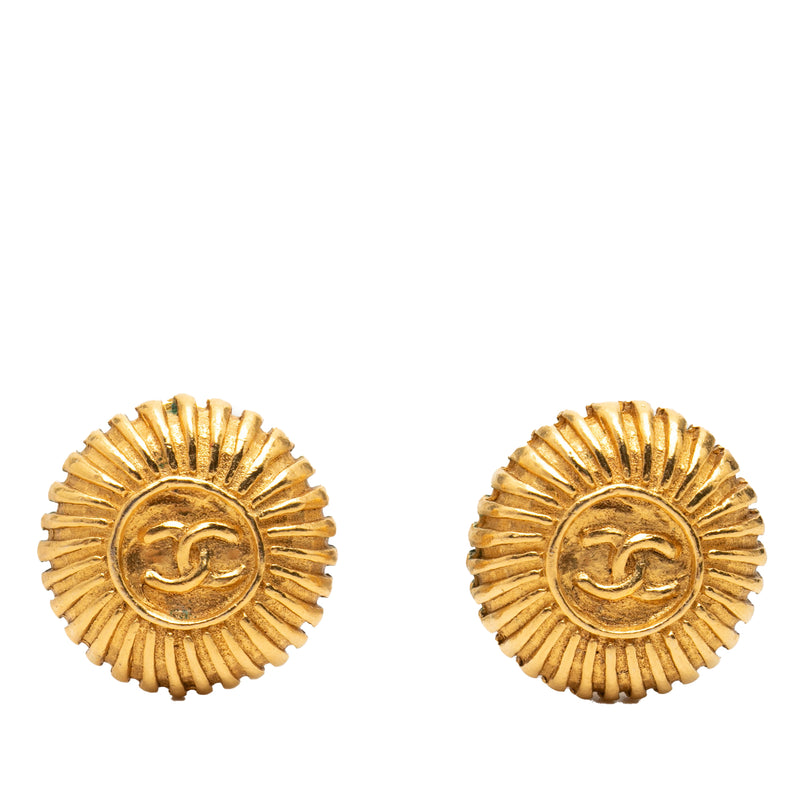 Gold Plated CC Sunburst Clip On Earrings