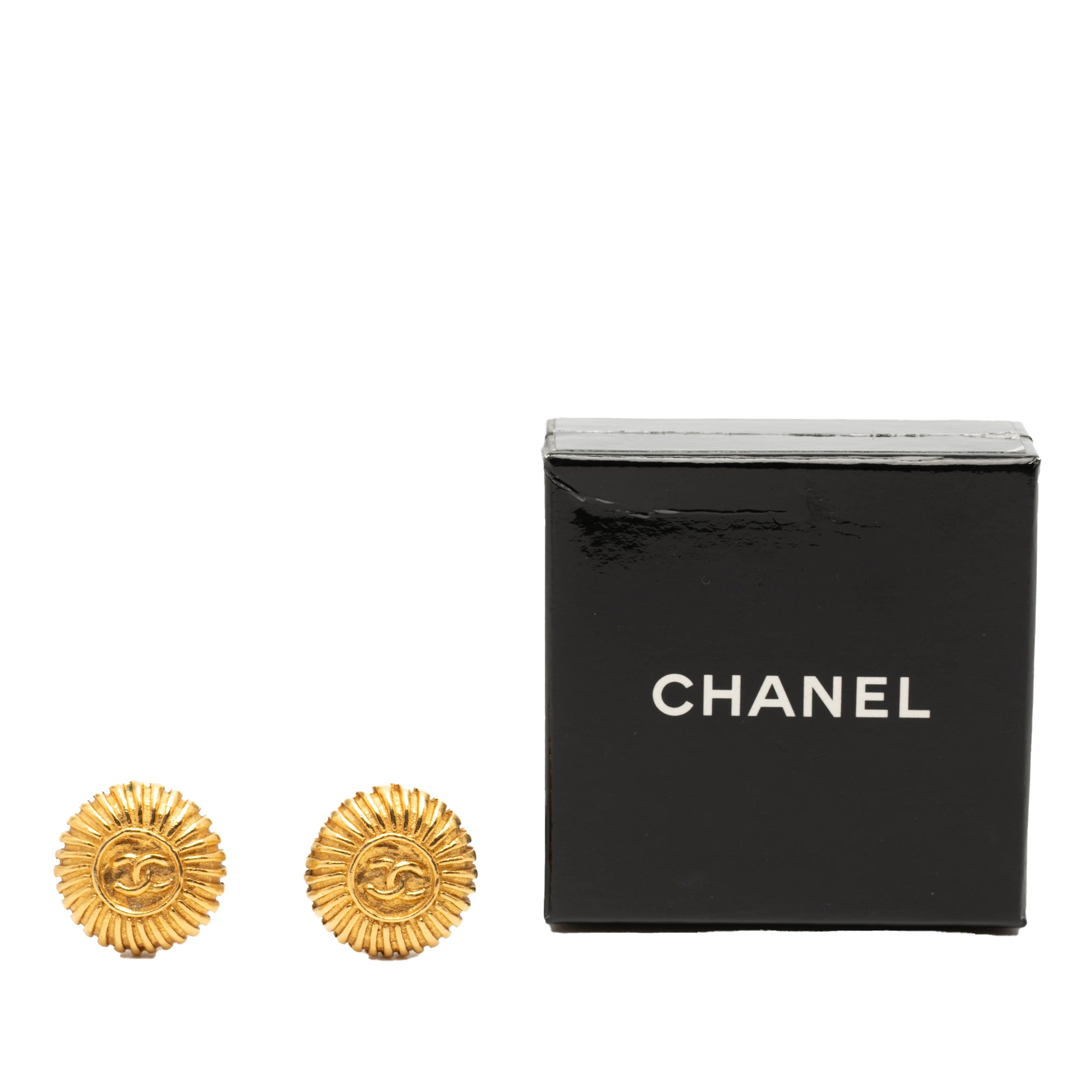 Gold Plated CC Sunburst Clip On Earrings - Image 4