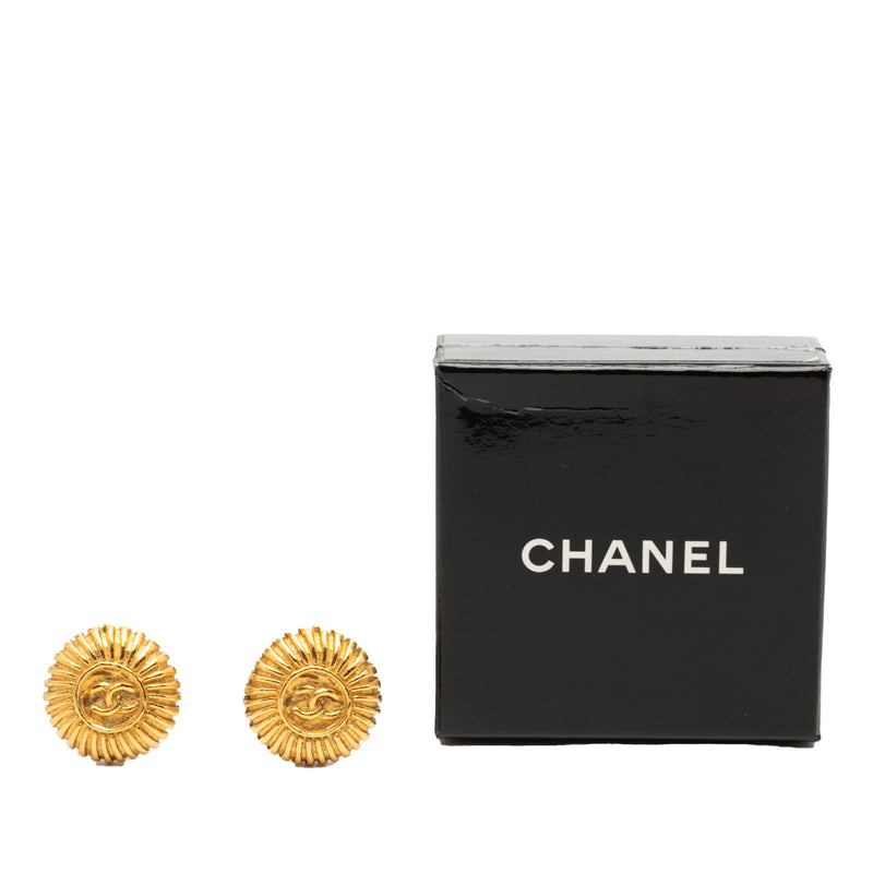 Gold Plated CC Sunburst Clip On Earrings - Image 4