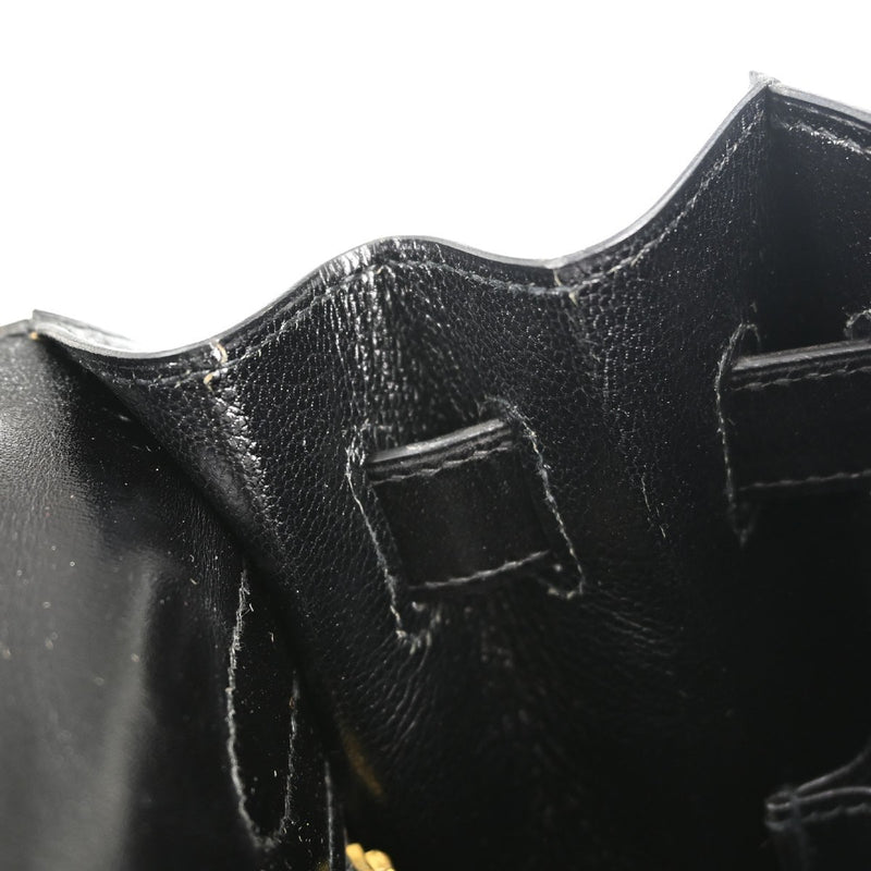 Hermes Kelly Black Box Calf With Gold Hardware Calfskin Bag