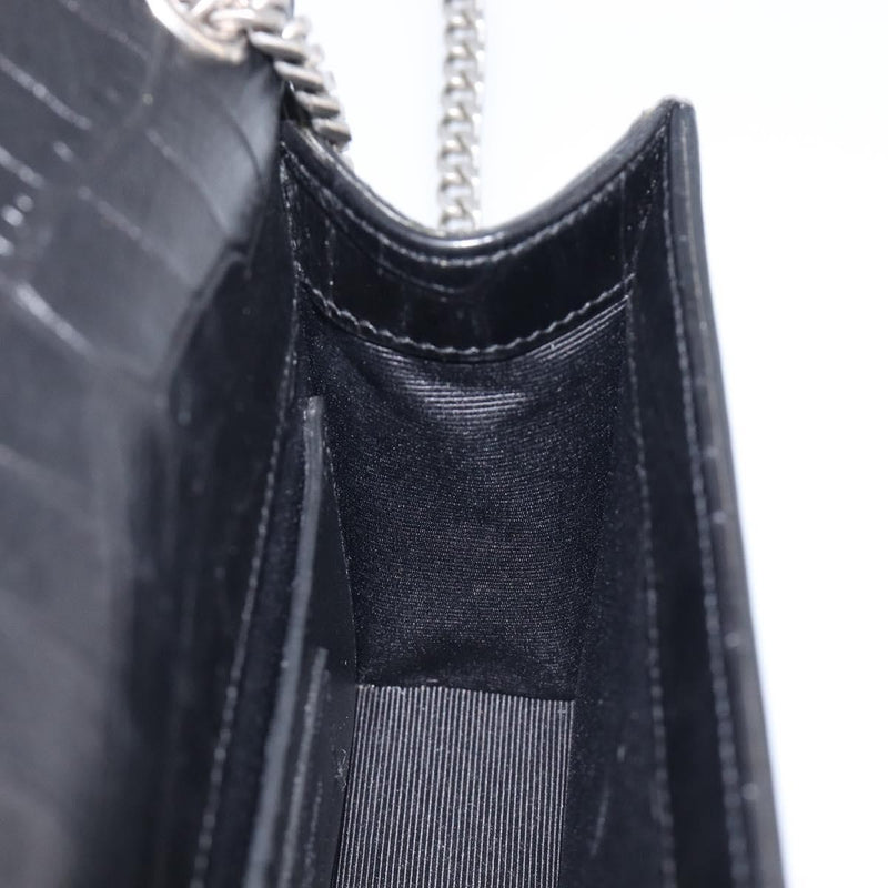 Saint Laurent Classic Monogram Tassel Chain Crocodile Embossed Leather Black Bag