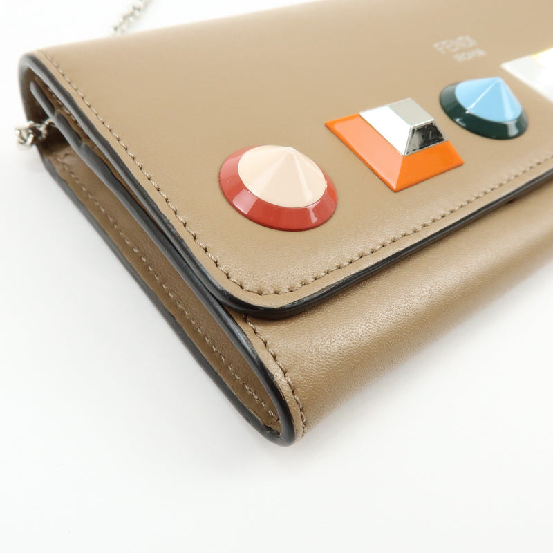 Fendi Continental Wallet On Chain Studded Leather Beige Bag