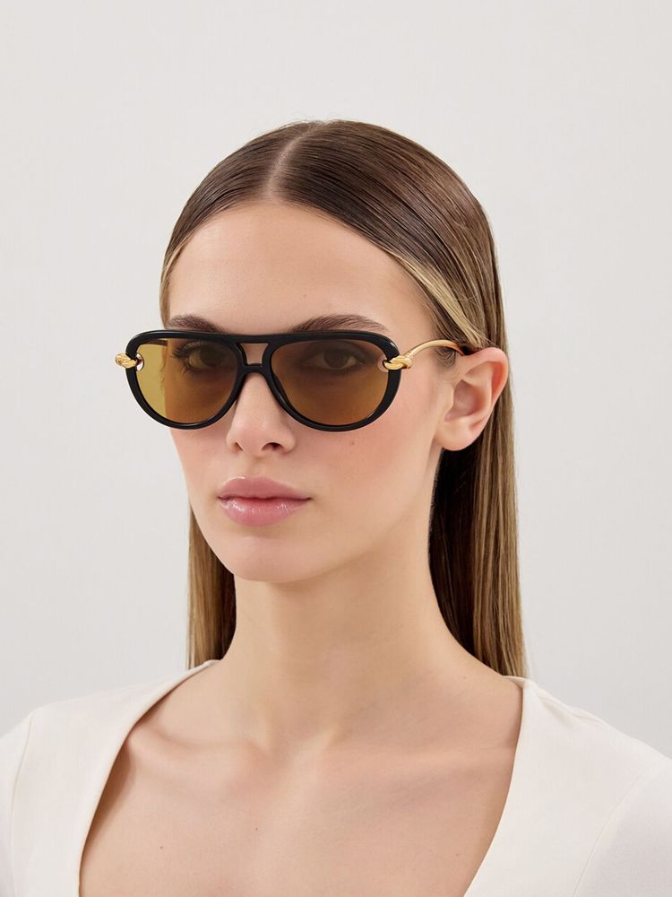 Bottega Veneta Bv1418s Bio Injection Aviator Sunglasses — Black