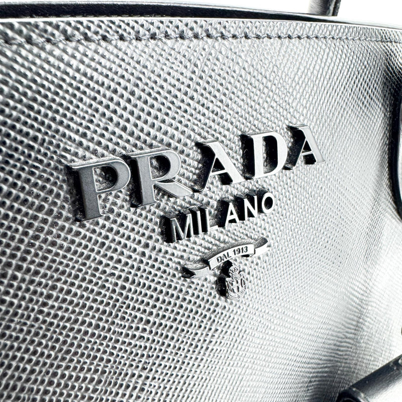 Prada Monochrome Saffiano With City Calf Black Leather Bag