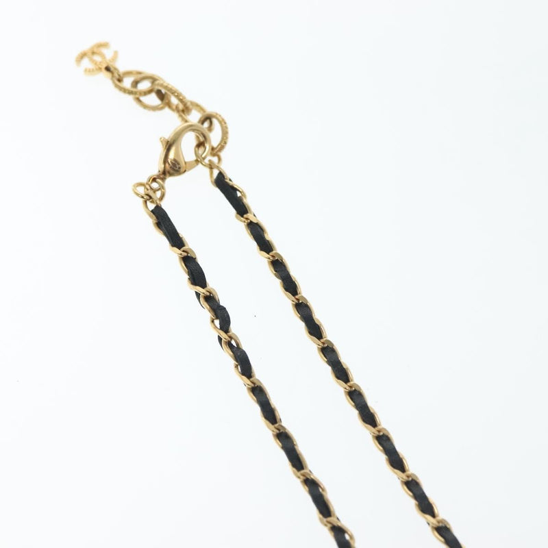 Chanel Cc Perfume Bottle Pendant Chain Long Metal With Leather, Crystals And Faux Pearl Gold Bijoux