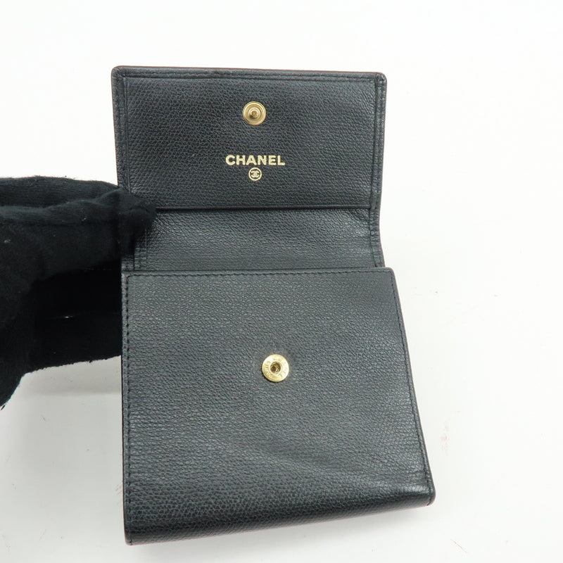 Chanel Cc Button Coin Purse Leather Black Calfskin Accessory