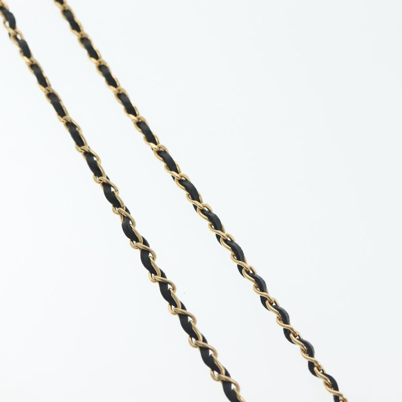 Chanel Cc Perfume Bottle Pendant Chain Long Metal With Leather, Crystals And Faux Pearl Gold Bijoux